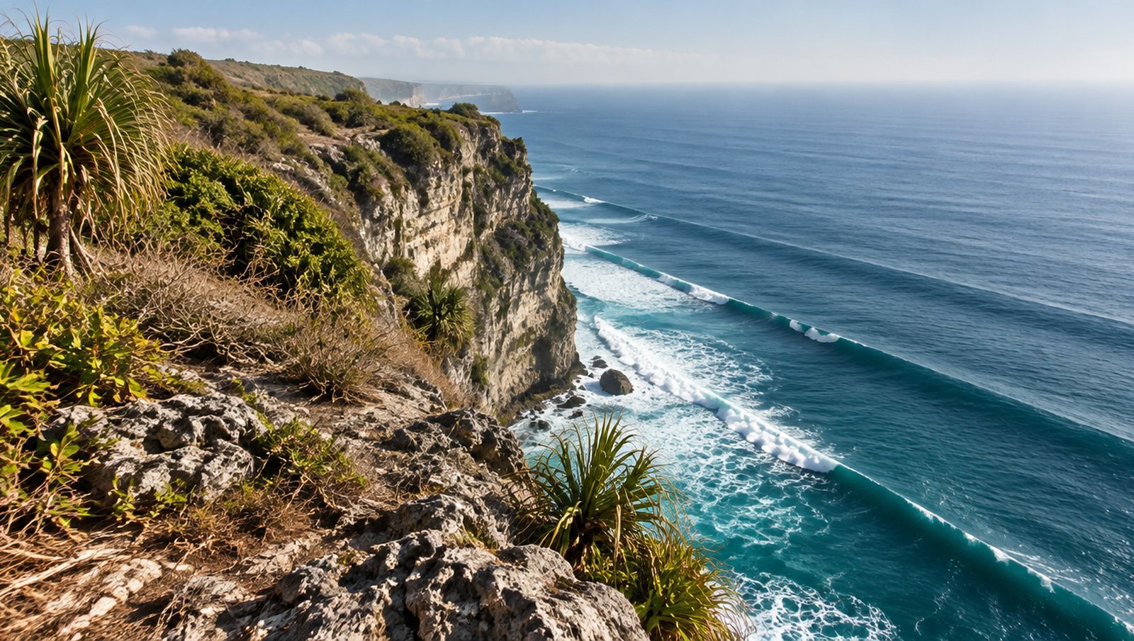 A limestone clifftop above the ocean